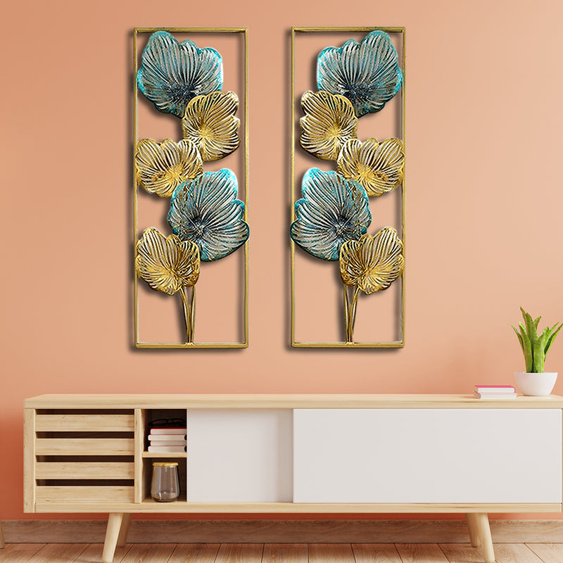 Golden and sea green Design Large Metal Wall Art