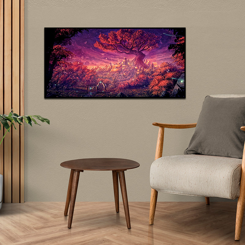 Midnight Tree With Light Scenery Floating Frame Wall Painting