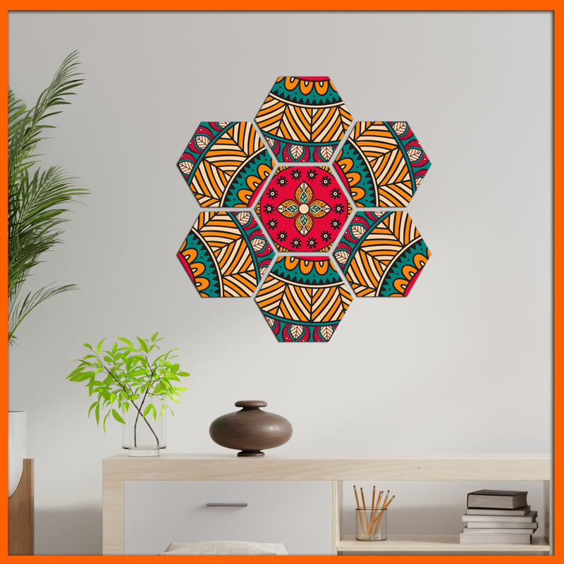 Beautiful Flower Pattern Hexagonal Canvas Wall Painting - 7pcs