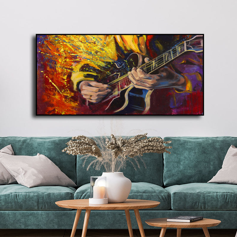 Man Playing Guitar Abstract Canvas Floating Frame Wall Painting