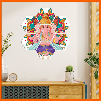 Mandala Ganesha Hexagonal Canvas Wall Painting