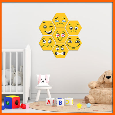 Cute Emojis Hexagonal Canvas Wall Painting - 7pcs