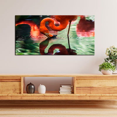 A Pink Flamingo Drinking Water Canvas Wall Painting