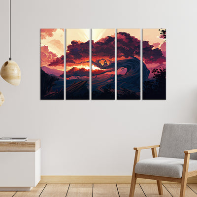 Giant Tree Abstract Canvas  Wall Painting - With 5 Panel