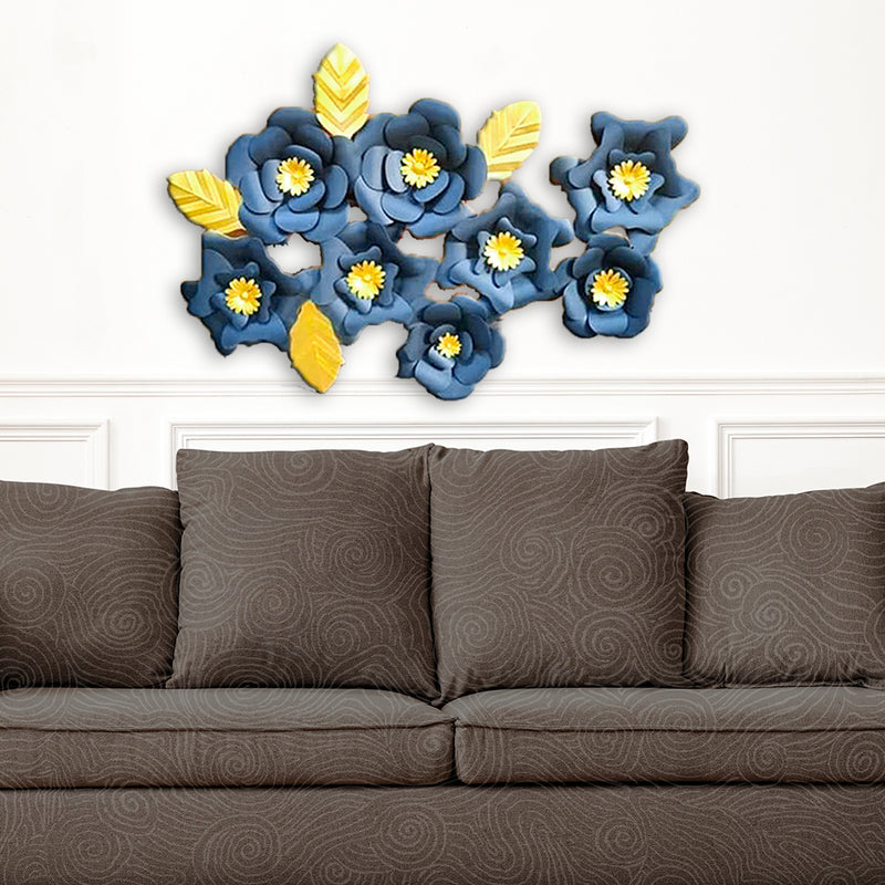 Blue and Yellow Abstract Flower Large Metal Wall Art