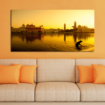 Golden View of Golden Temple Canvas Wall Painting