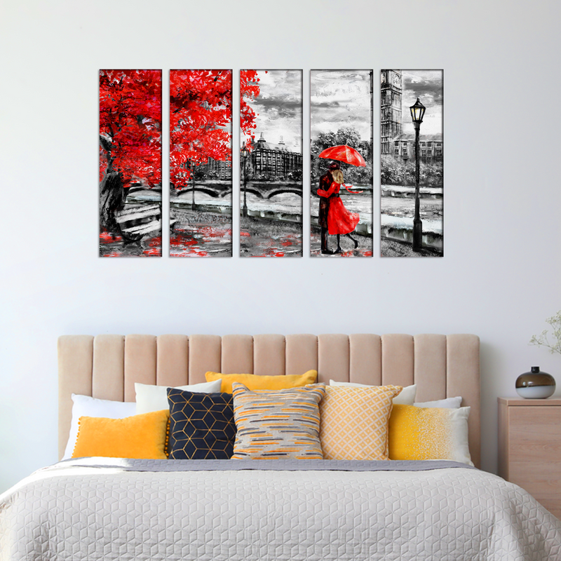 Couple Art Canvas Wall Painting- With 5 Frames
