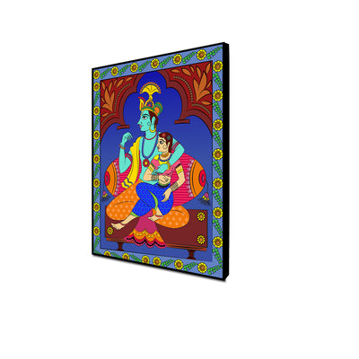 Madhubani Pattern Radha Krishna Floating Frame Canvas Wall Painting