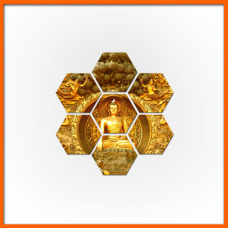 Golden Buddha Hexagonal Canvas Wall Painting - 7pcs