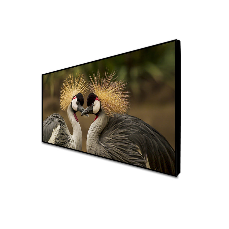 Crowned Crane Couples Floating Frame Canvas Wall Painting