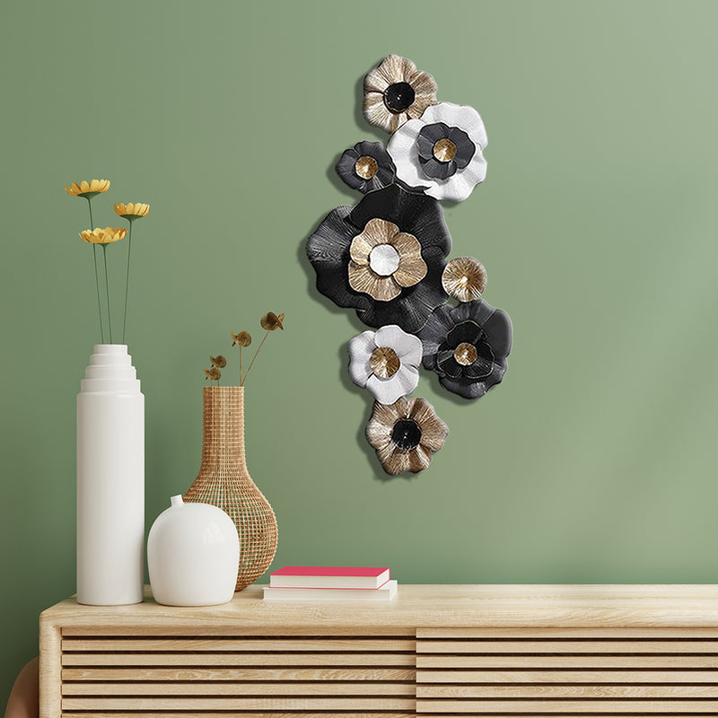 Abstract Floral Black and White Large Metal Wall Art