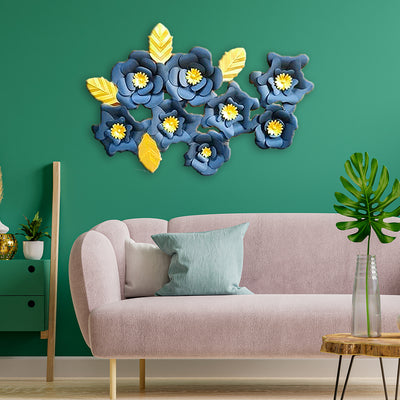 Blue and Yellow Abstract Flower Large Metal Wall Art