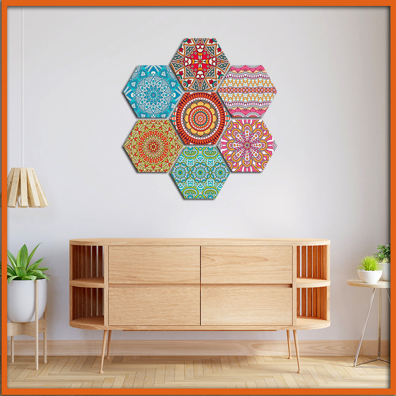 Mandala Patterns Hexagonal Canvas Wall Painting - 7pcs