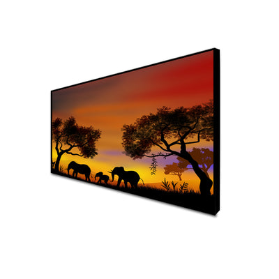 Elephant Family In Forest Floating Frame Canvas Wall Painting