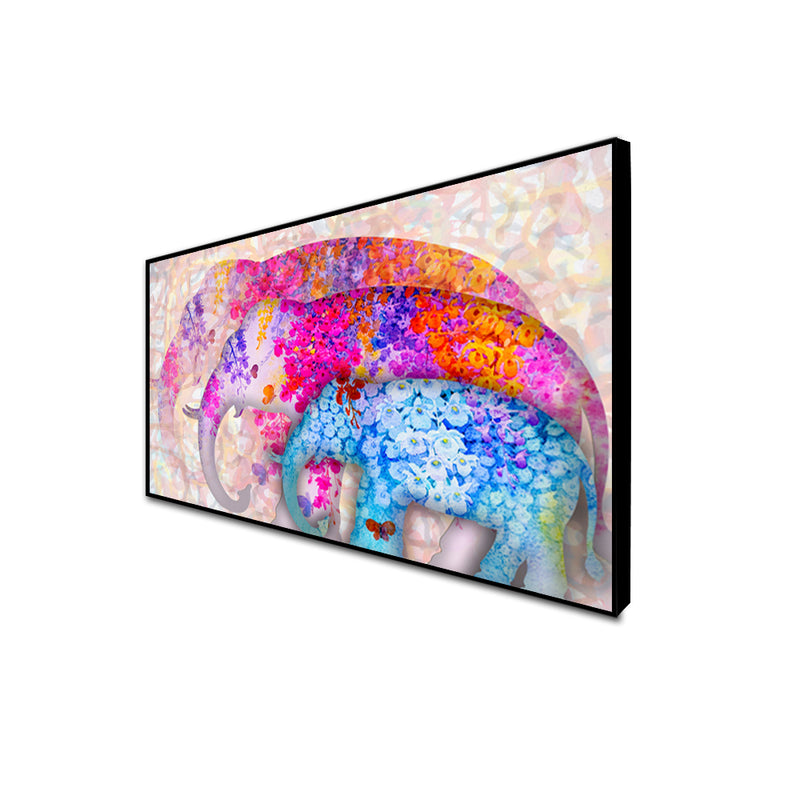 Colourful Elephant Abstract Canvas Floating Frame Wall Painting