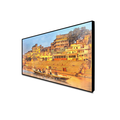 Ganga Ghaat Canvas Floating Frame Wall Painting