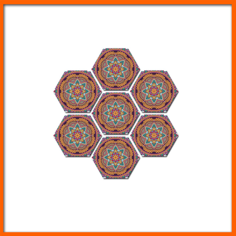 Colorful Mandala Flower Hexagonal Canvas Wall Painting - 7pcs