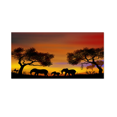 Elephant Family In Forest Canvas Wall Painting