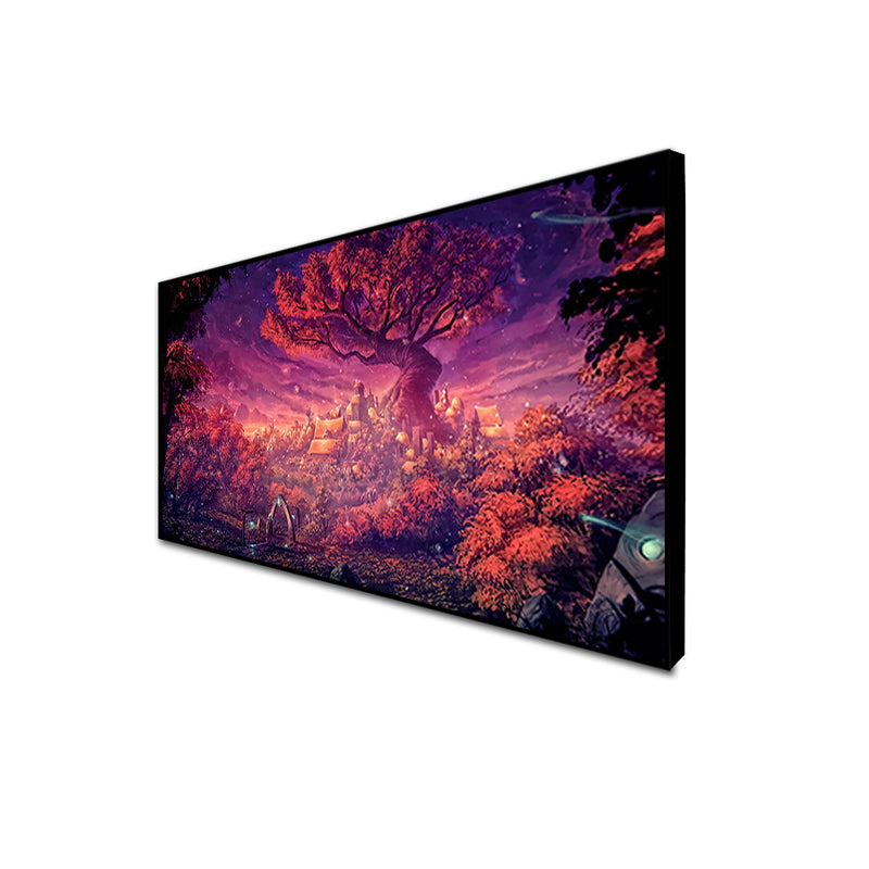 Midnight Tree With Light Scenery Floating Frame Wall Painting