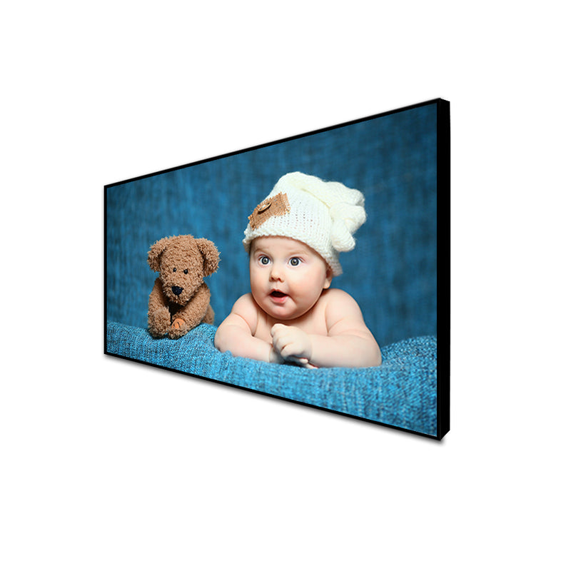 Cute Baby With Teddy Canvas Floating Frame Wall Painting