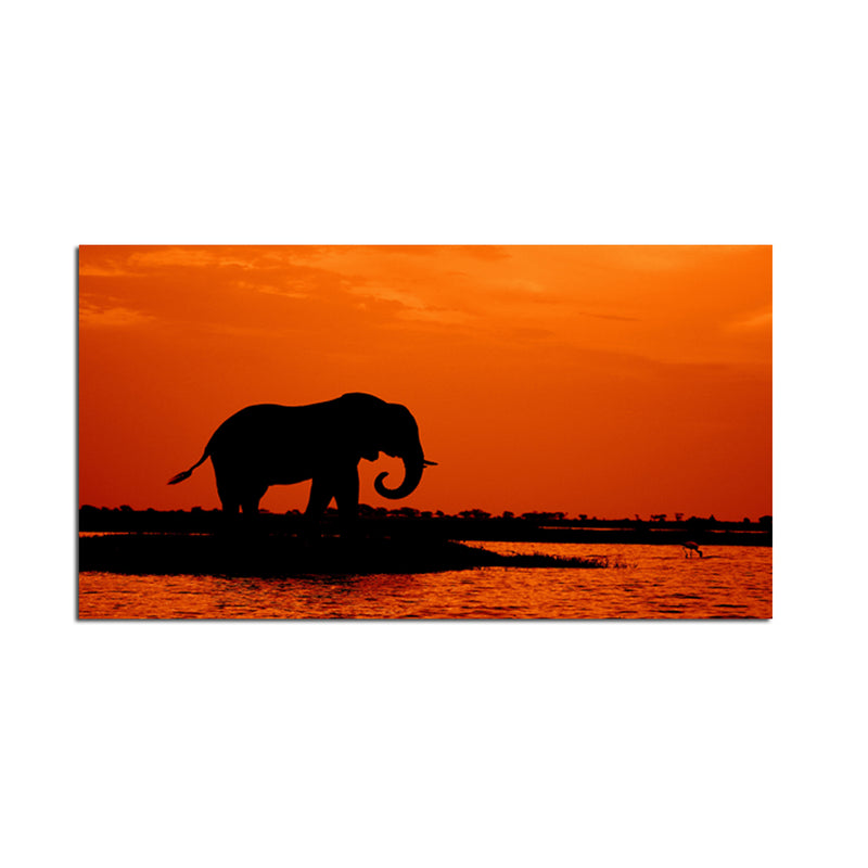 Elephant During Sunset Canvas Wall Painting