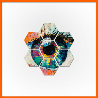 Beautiful Eye Abstract Design Hexagonal Canvas Wall Painting - 7pcs