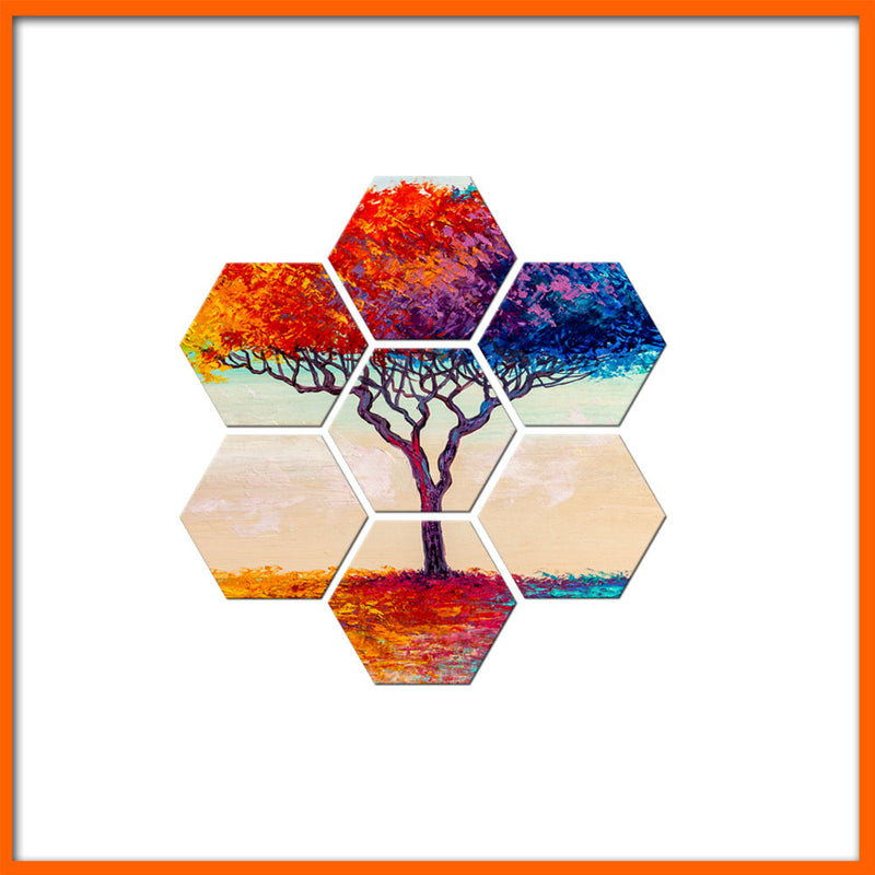Multi color Tree Hexagonal Canvas Wall Painting
