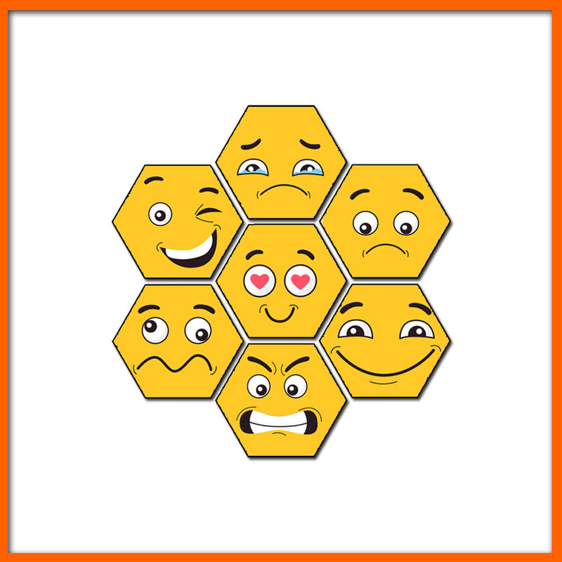 Cute Emojis Hexagonal Canvas Wall Painting - 7pcs
