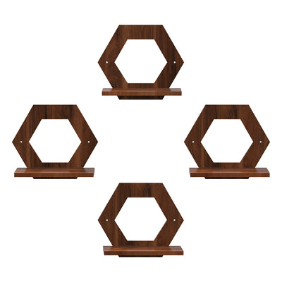DECORGLANCE Hexagon shaped Walnut Wooden Hanging Planter