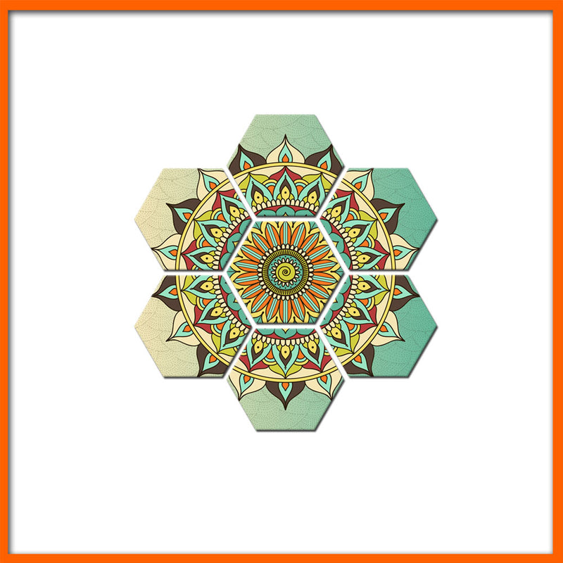 Gradient Mandala Hexagonal Canvas Wall Painting - 7pcs