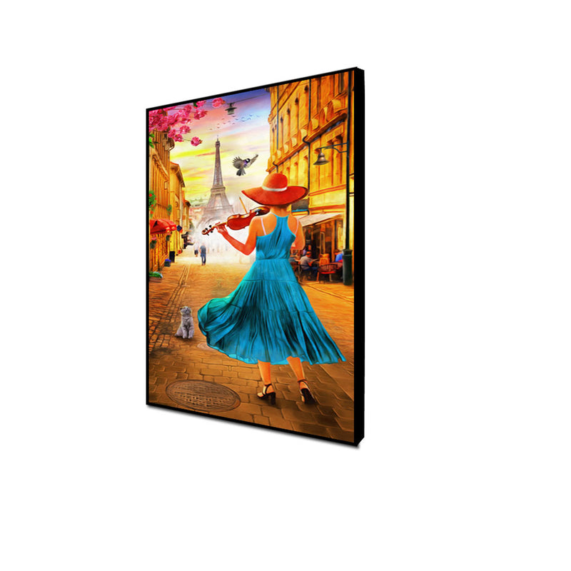 Girl Playing the Violin Oil Color Canvas Wall Painting