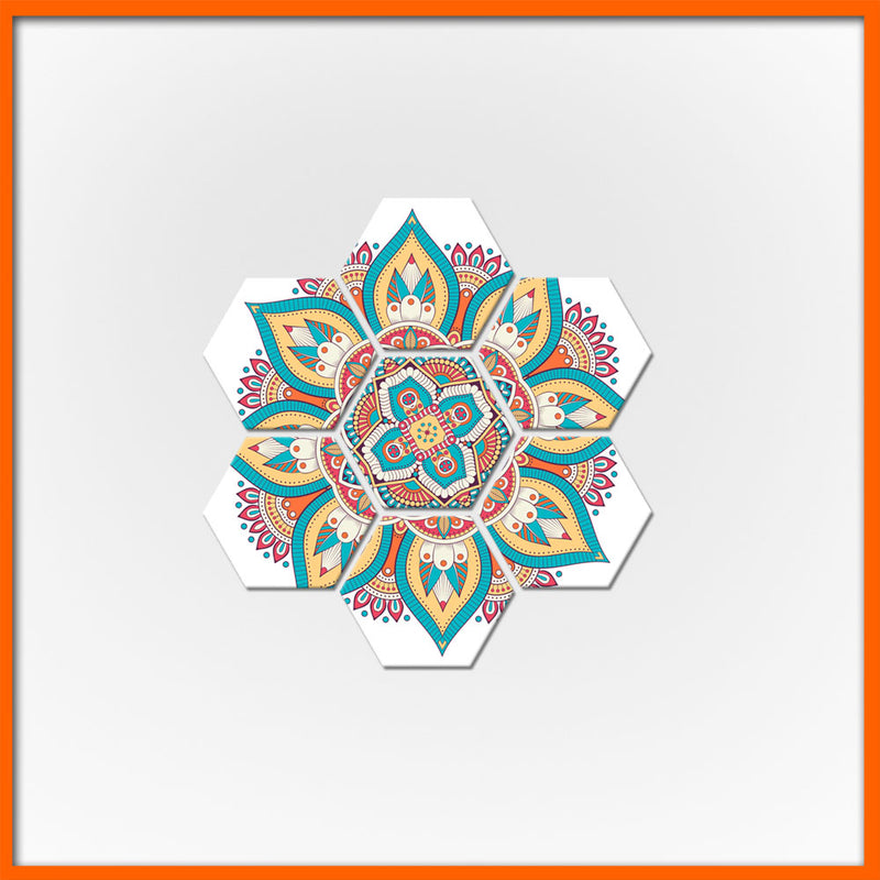 Flower Mandala Hexagonal Canvas Wall Painting - 7pcs