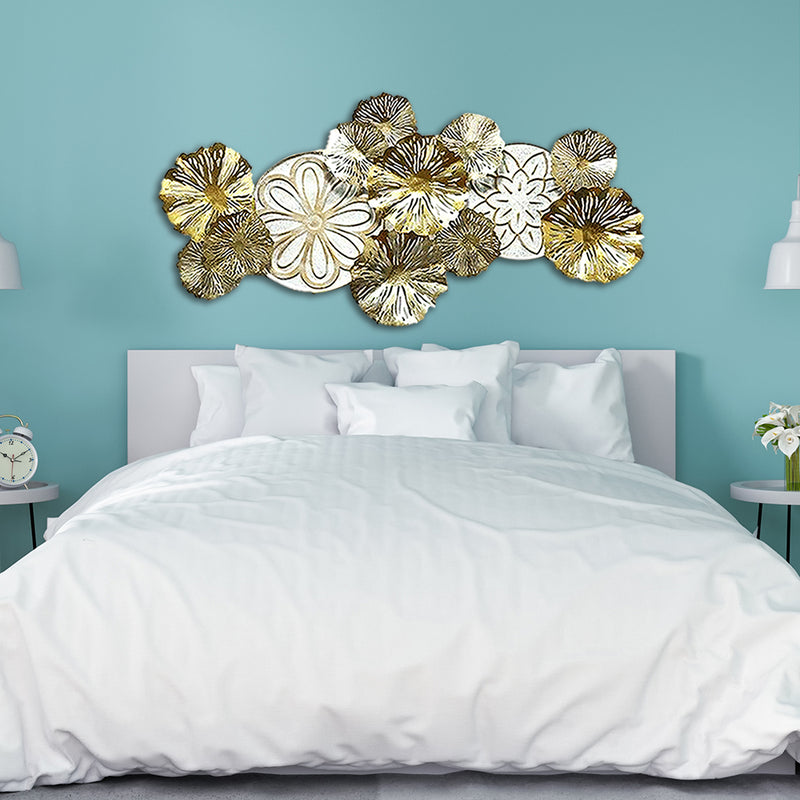 Flowers Design in white and golden Large Metal Wall Art