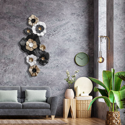 Abstract Floral Black and White Large Metal Wall Art
