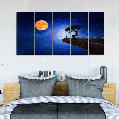 Child Catches The Moon Canvas Wall Painting - With 5 Panel