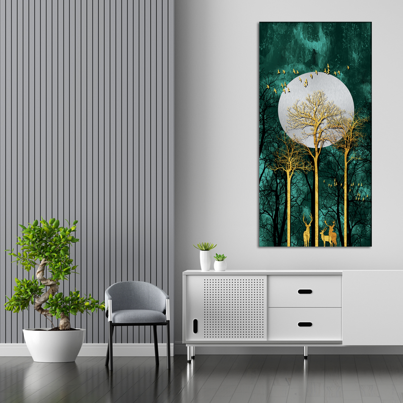 buy Moon and Flying Birds Canvas Wall Painting at Decorglance