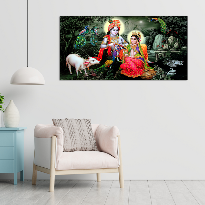 Lord Radha Krishna With Nature Canvas Wall Painting