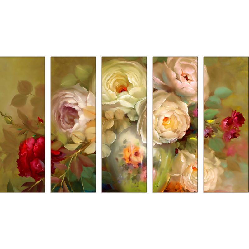Oil Painting Roses Canvas Wall Painting- With 5 Frames