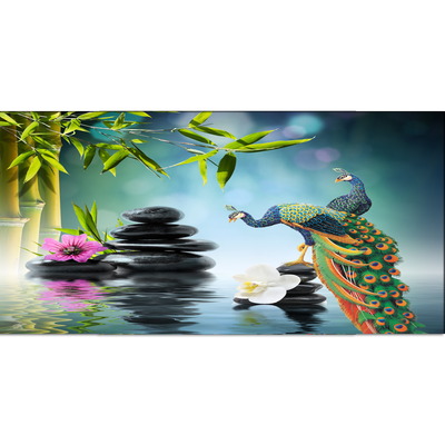 Beautiful Peacock & Water Scenery Canvas Wall Painting