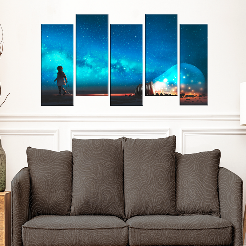 Boy Pulled The Big Bulb Canvas Panel Wall Painting - 5 Frames