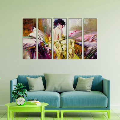 Artistic Abstract Art Canvas Wall Painting- With 5 Frames