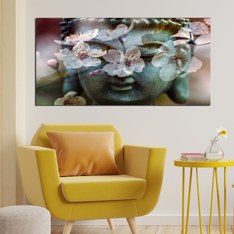Buddha Face With White Flower Canvas Wall Painting