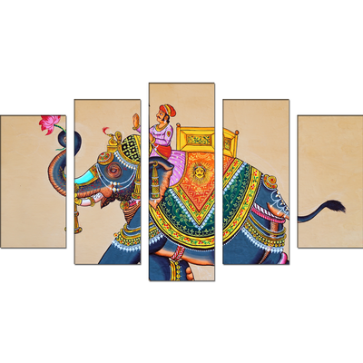 Madhubani Elephants Canvas Wall Painting