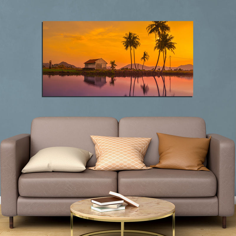 Beautiful Tree Reflection In Water Print On Canvas Wall Painting
