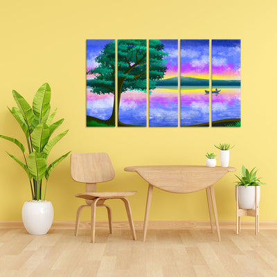 Abstract River Scenery View Canvas Wall Painting - With 5 Panel