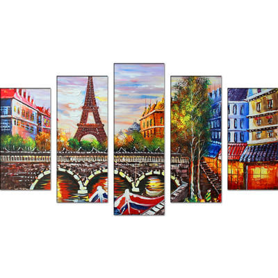 Eiffel Tower Sea View Canvas Wall Painting- With 5 Frames