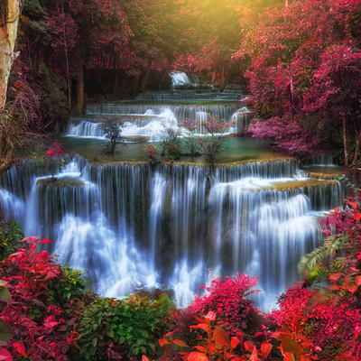 Autumn Waterfall Scenery Digitally Printed Wallpaper