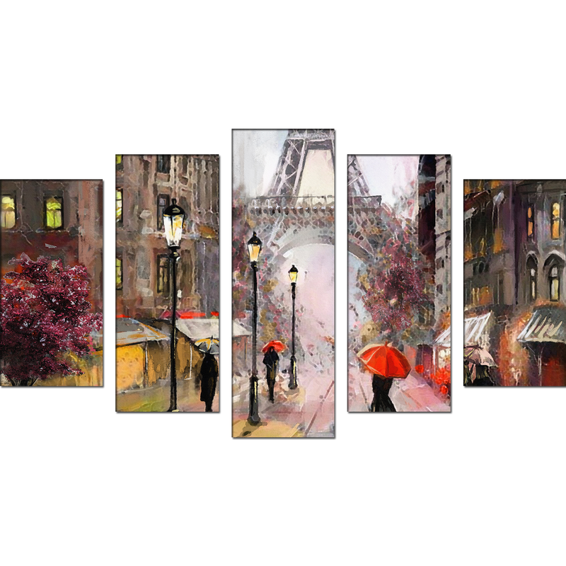 Artistic Color Eiffel Tower Scenery Canvas Panel Wall Painting - With 5 Frames