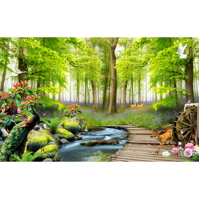 Beautiful Forest Scenery Digitally Printed Wallpaper