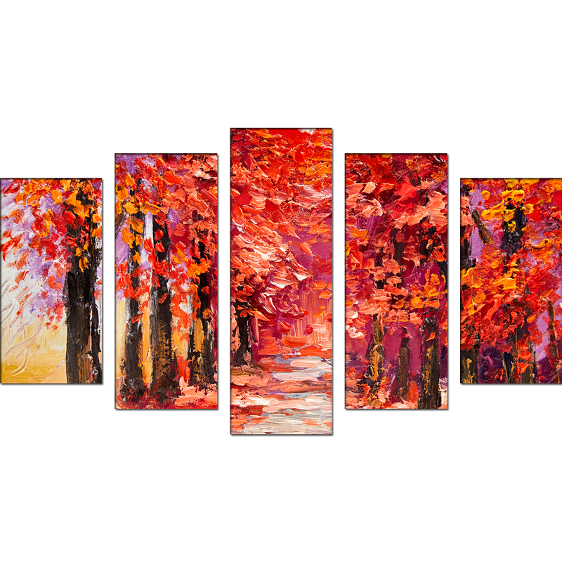 Autumn Forest Canvas Wall Painting- With 5 Frames